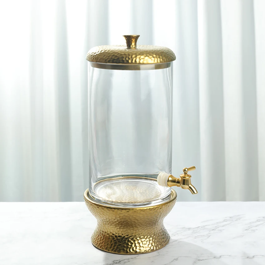 Классический Стеклянный диспенсер для напитков, позолоченный прозрачный стеклянный диспенсер для напитков с краном из АБС-пластика, для вечеринок, клубов, банка для сока
