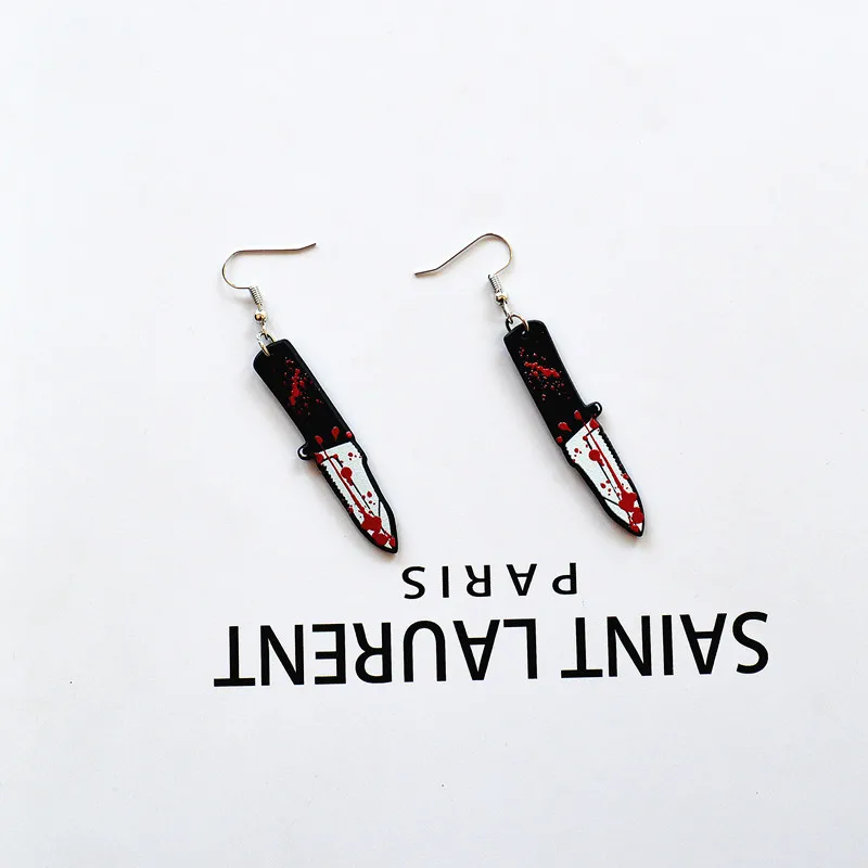 Harajuku Fashion Halloween Cosplay Horror Blood Dark Punk Acrylic Wholesale Gothic Scissors Dagger Knife Drop Earrings