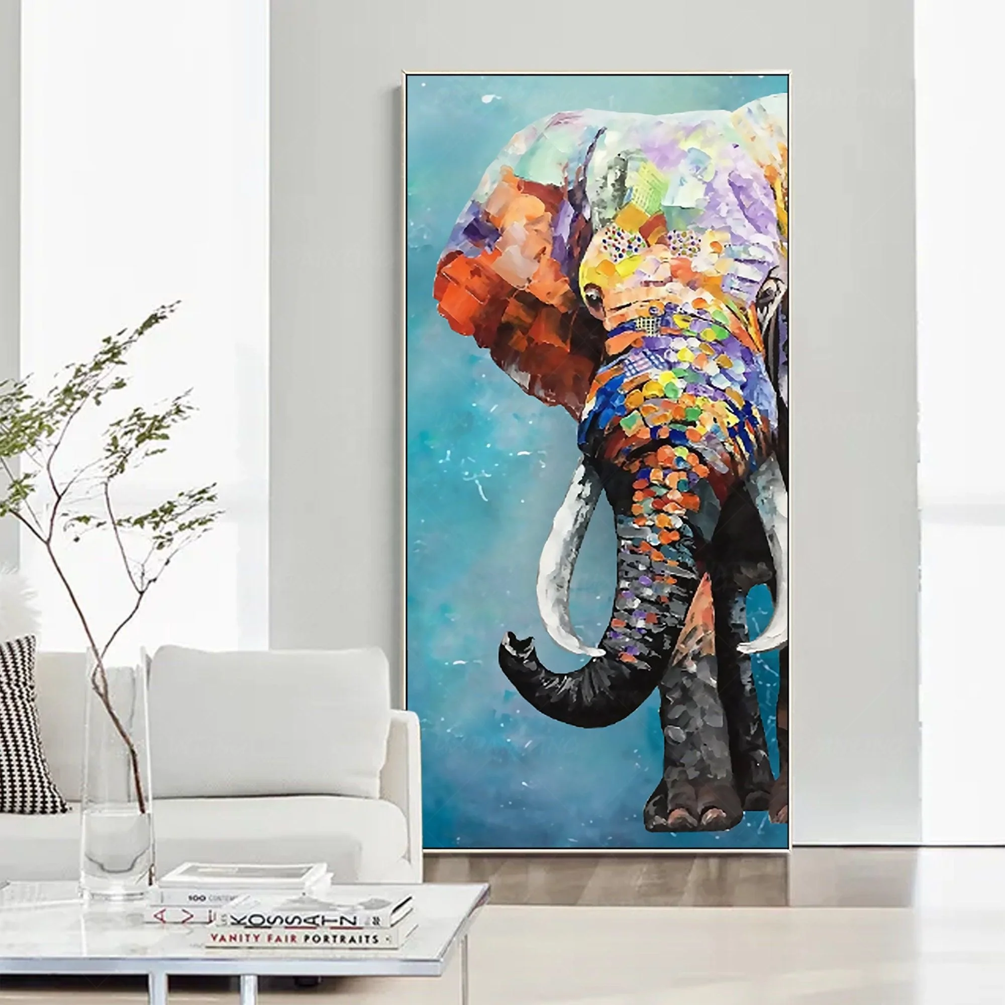 Modern Acrylic Canvas Wall Art-Natural Scenery  Featuring African Elephant Oil Painting Genre