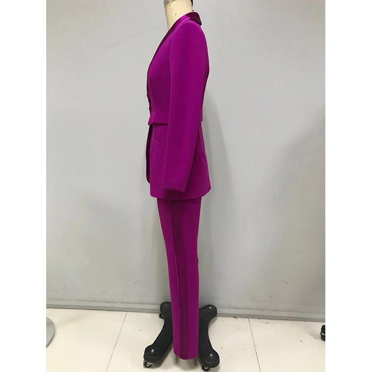 
New Arrival Pure Color suit Fit Long Sleeve Satin Lapel professional Suit For Office Ladies 