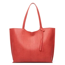 Snakeskin Leather Pu Bag Mature Woman Single Shoulder Bag Large Size Handbag