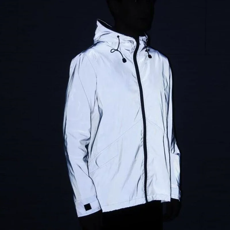 Custom Logo Hooded Zip Up Loose Mens Delivery Staff Safety Uniform Windbreaker Waterproof Full Reflective Jackets