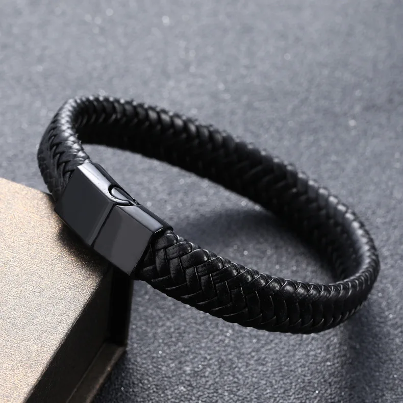Newest Mens Genuine Leather Hand Jewelry Vintage Handmade Braided Magnetic Clasp Leather Bracelet For Men