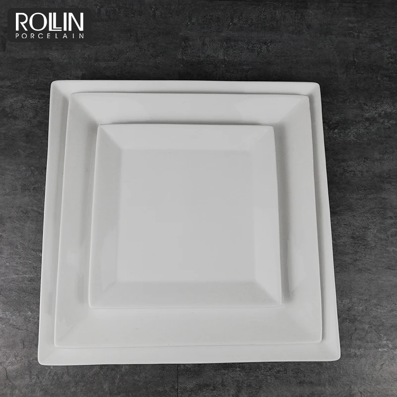  Оптовая продажа Плоские керамические сервировочные квадратные тарелки фарфоровые для