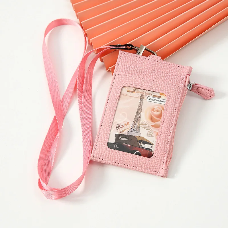 PU Card Holder Wallet 5 Card Slots Coin Purse RFID Blocking Slim Wallet Credit Card Holder With Lanyard