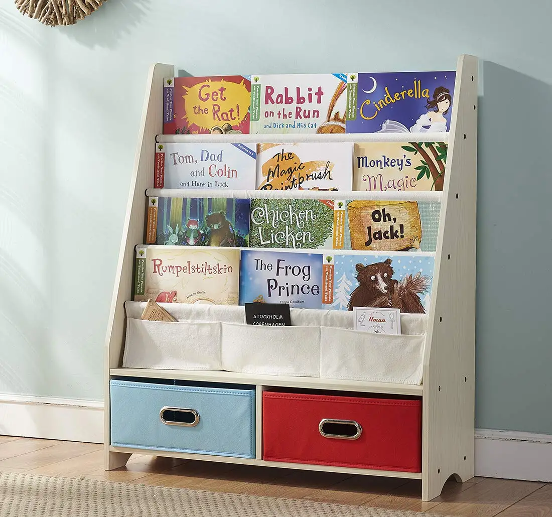 
wholesale price design portable kids wooden book shelves racks for home 