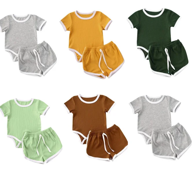 2020 New style baby summer shorts and bodysuit sets rib clothes 0-24M cotton wears
