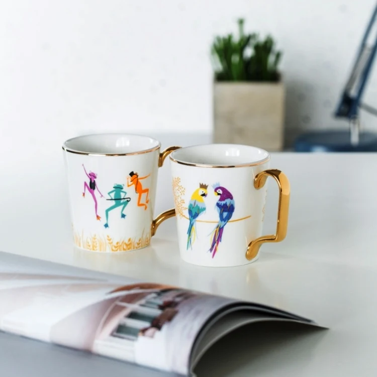 Frog Ceramic Mug Wholesale Porcelain Mugs 400ml Ceramic Tea Cups Gold Rim Coffee Mug Cups
