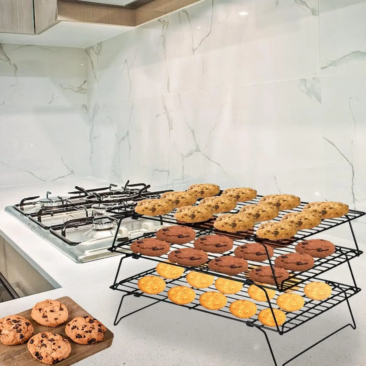 Cooling Rack Baking Food Safe Kitchen Wire Racks Bakery Cake Bread Stainless Steel Baking Sheet Tray Cooling Rack