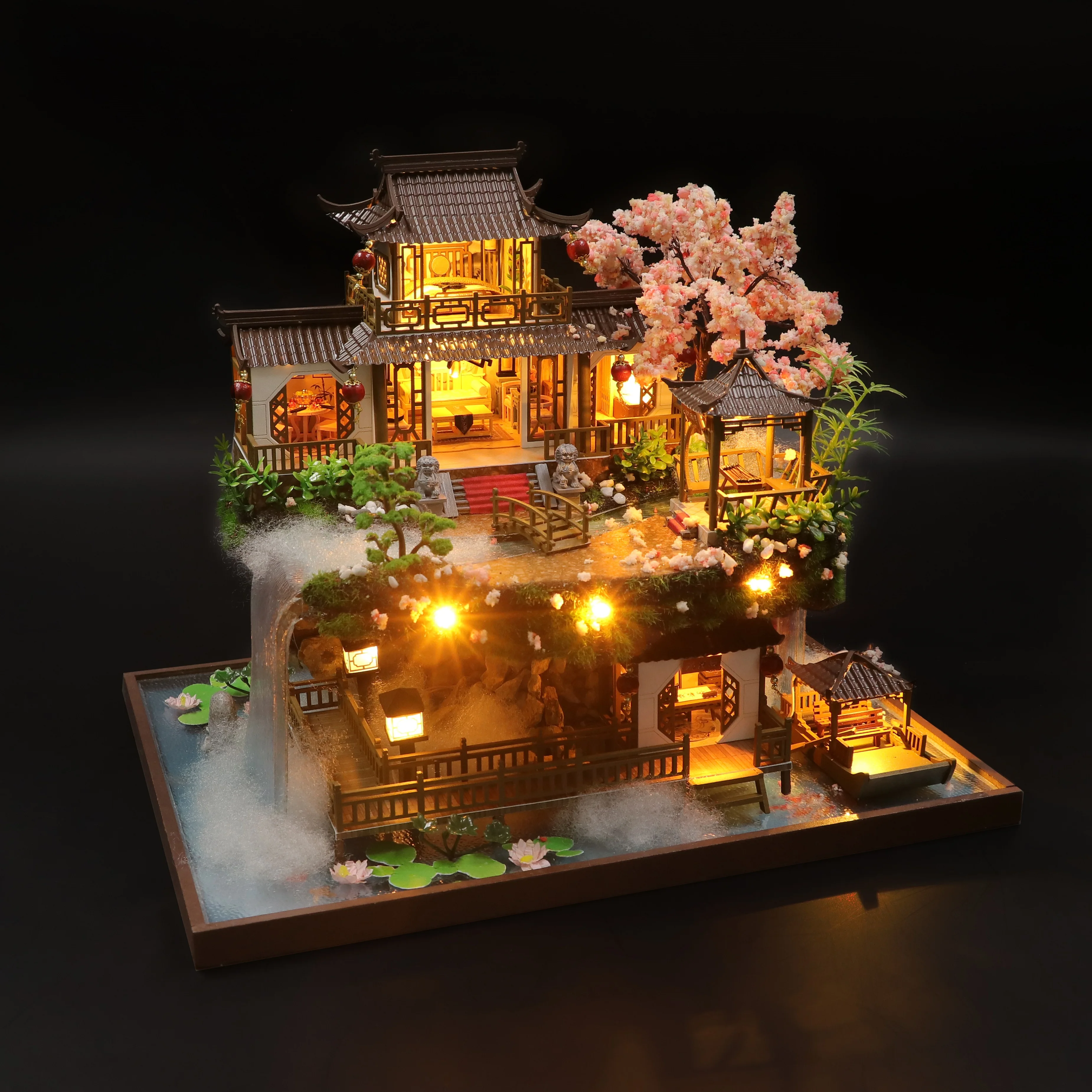Hongda classical Chinese villa style handmade diy wooden dollhouse miniature dollhouse with light and music
