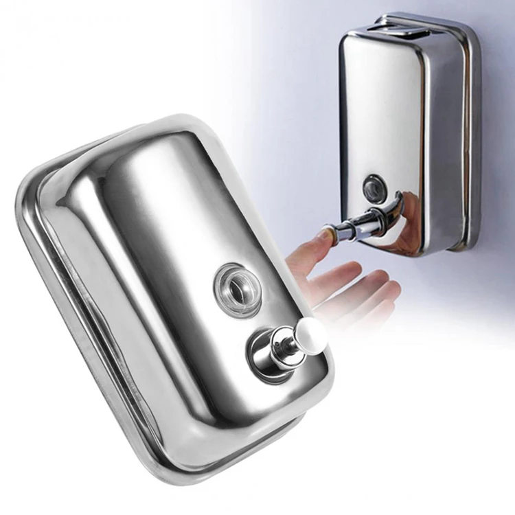 Wall Mounted Mirror Finishing Manual 500ml SUS304 Stainless Steel Soap Dispenser Shower Gel Container for Hotel School Hospital