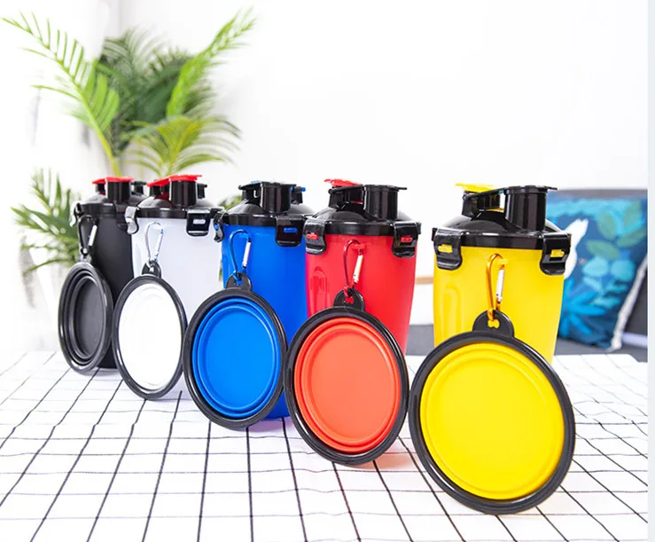 
One Cup And Two Bowls Portable Outdoor Pet Feeder Automatic Water Cup With Bowl. 