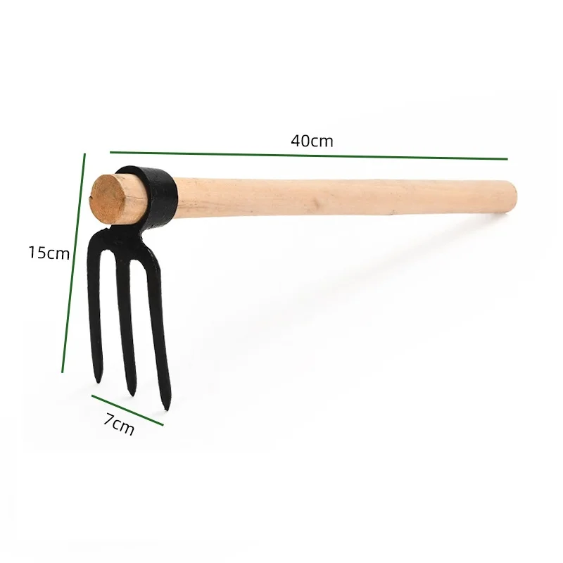 Gardening Three-Toothed Fork Weeding Digging Soil Planting Vegetable Planting Flower Wooden Handle Pickaxe Small Digging Hoe