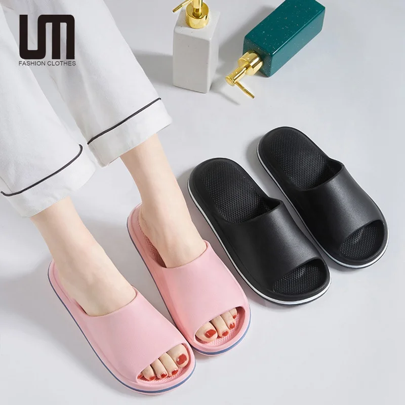 Liu Ming Korean Fashion 2024 Women Summer Anti Skid Thick Cushion EVA Soft Bottom Household Flat Shoes Slippers