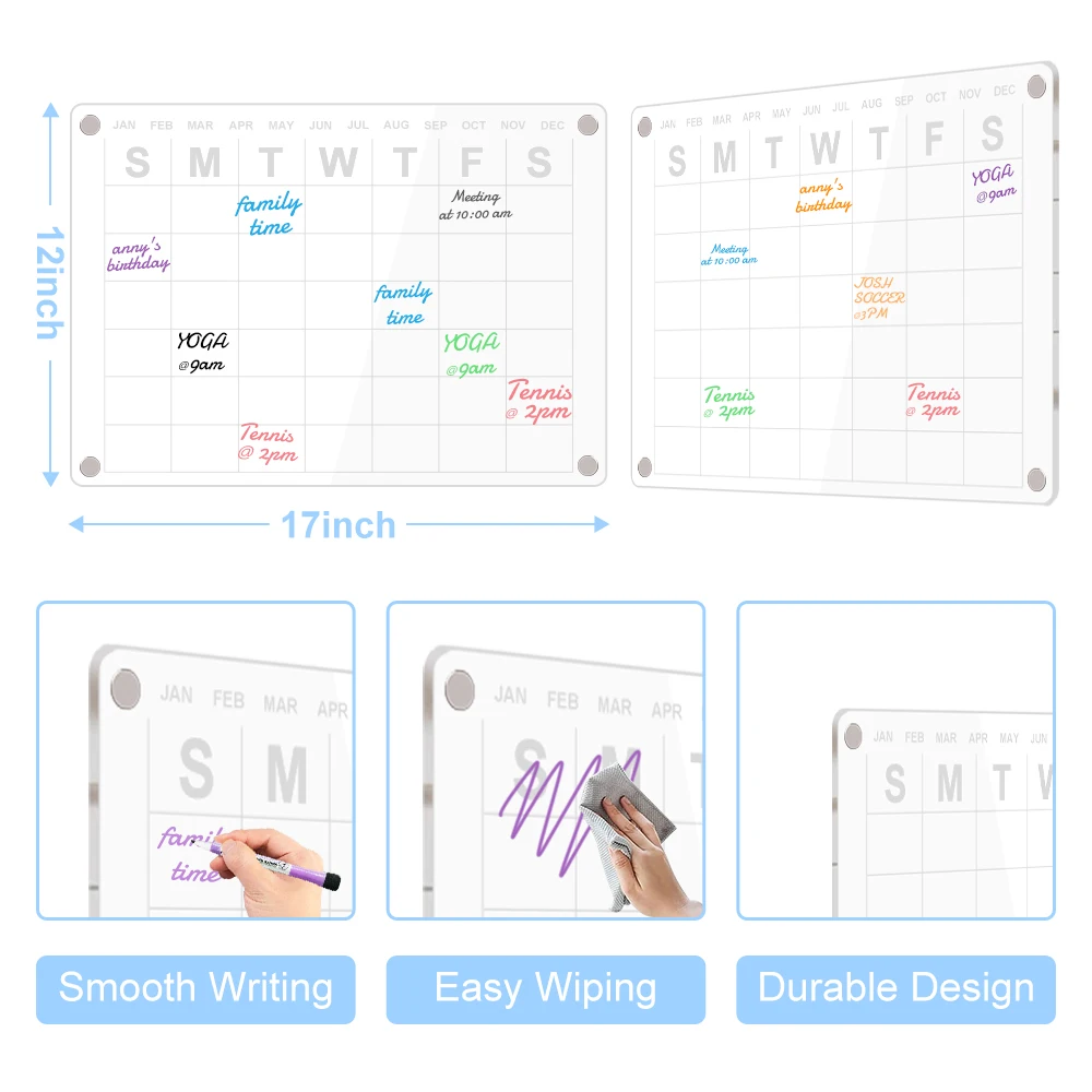2023 High Quality Fridge Dry Erase Acrylic Whiteboard Daily Weekly Monthly Magnetic Calendar Plannner Memo Board