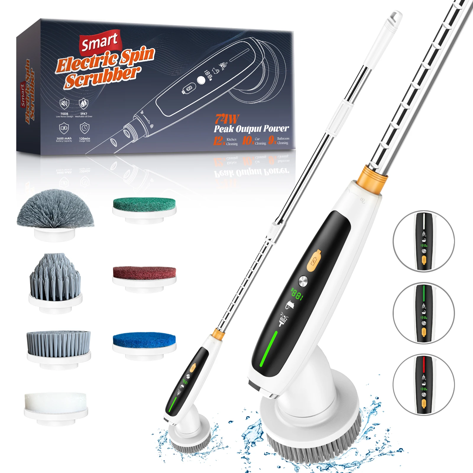 Electric Spin Scrubber Turbo Scrub Cleaning Brush Chargeable Cordless Power Scrubber With Extension Handle Adaptive Brush 2024