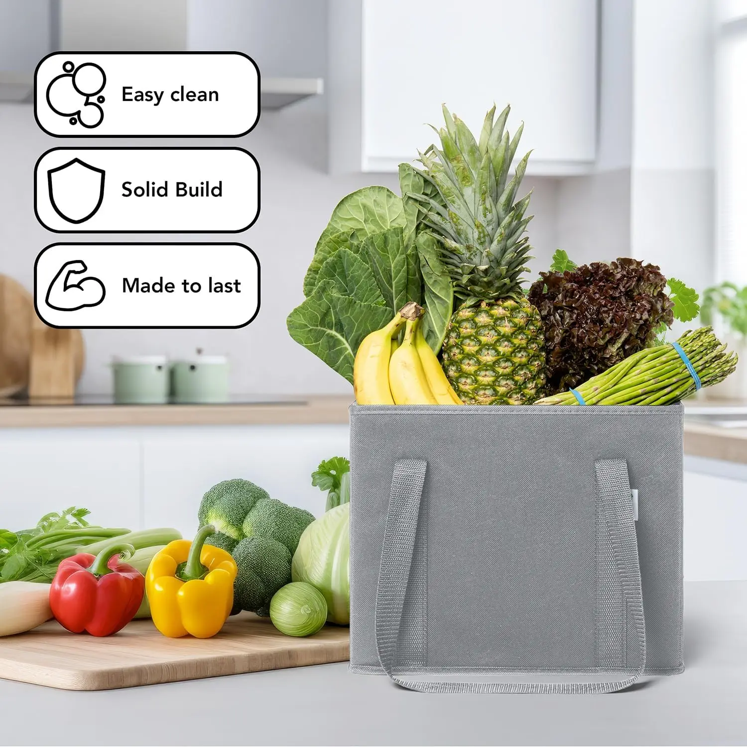 Reusable Grocery Bags Foldable Shopping Bags for Groceries with Box Shape to Stand Up and Stay Open
