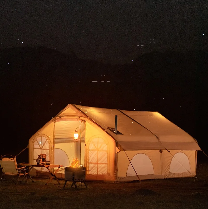 MS004 Outdoor inflatable thick cotton waterproof and mildew-proof camping multi-person large space tent camping equipment