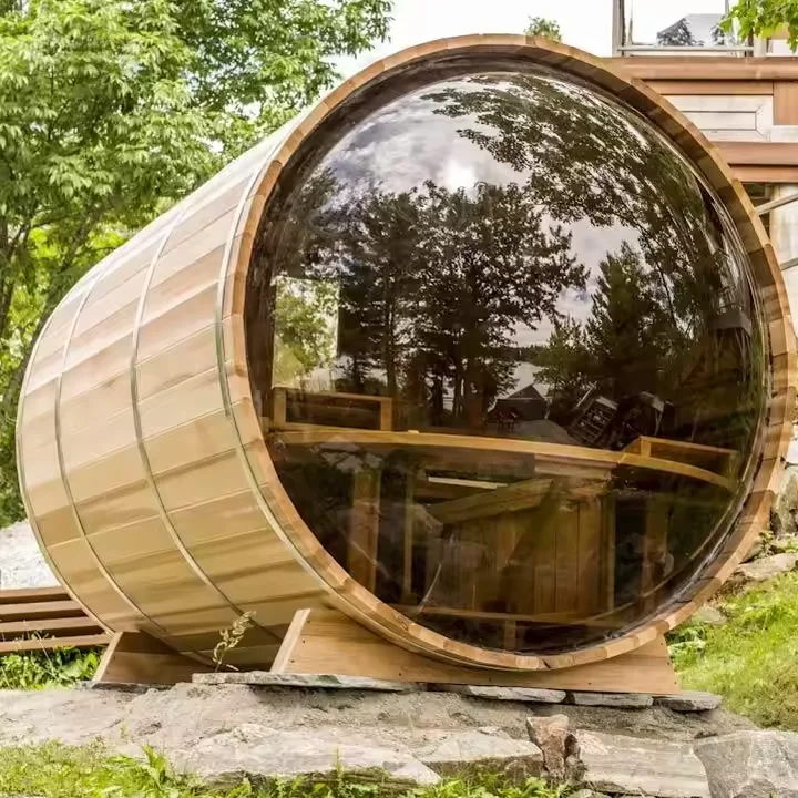 Cedar Barrel Sauna Panoramic Glass Barrel Outdoor Steam Sauna Room