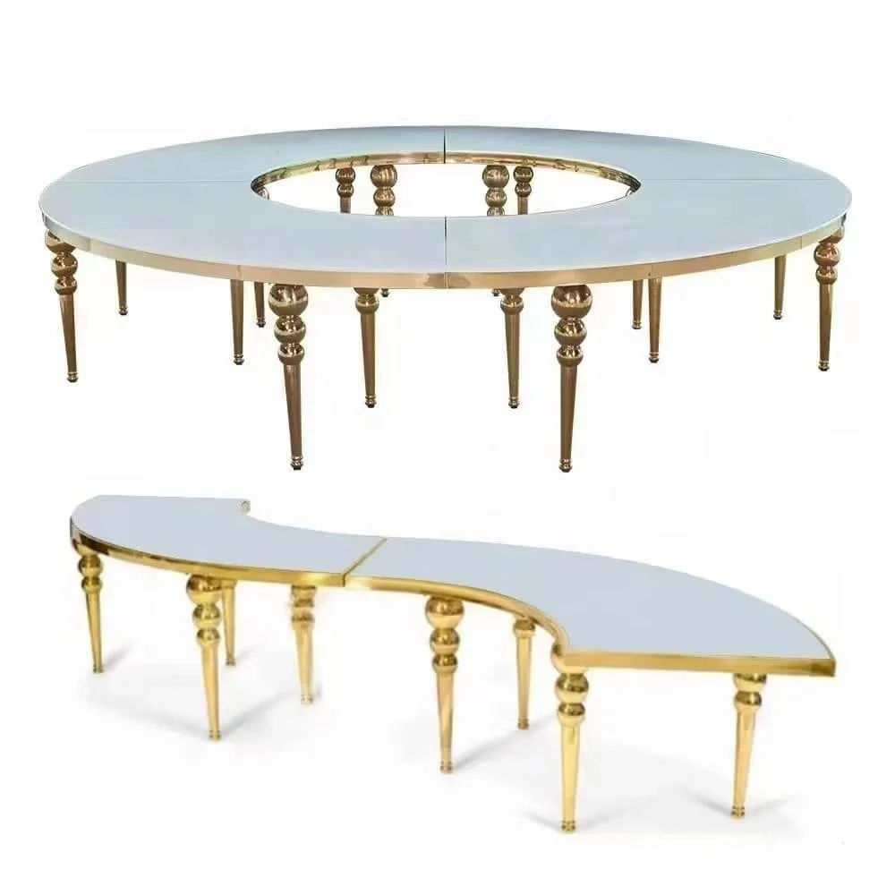 Modern 1-Piece Stainless Steel Luxury Wedding Banquet Table Outdoor Event Half-Round Table Serpentine Design MDF Luxury