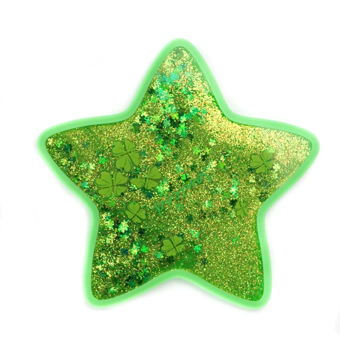 Customized UV Print Sparkle PC Silicone Promotion Gifts Star Shape Liquid Oil Aqua Waterfall Quicksand Glitter Coffee Coaster