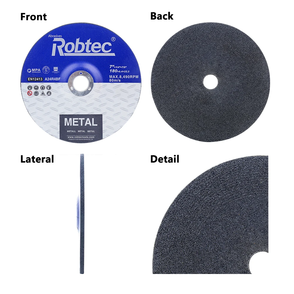 ROBTEC 180x6.4x22.2mm grinding metal Fiber reinforced bonded abrasives grinding wheel depressed centre grinding discs
