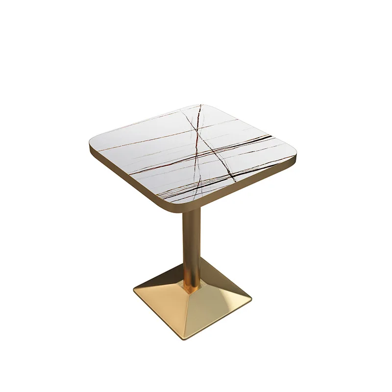 Популярный дизайн, латунная блестящая золотая основа из нержавеющей стали, черная мраморная столешница, мебель для ресторана, бистро, квадратный обеденный стол