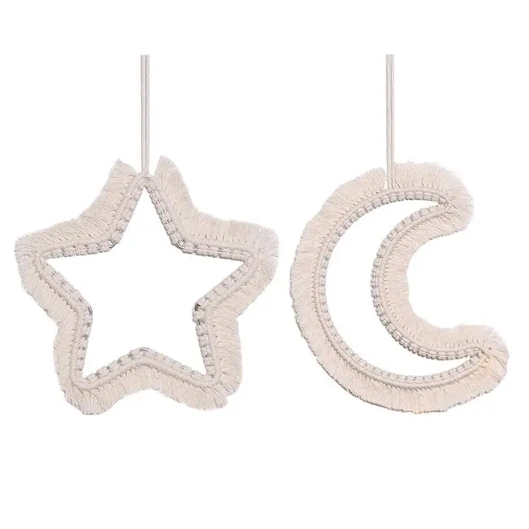 
Wall Hanging Star Moon Boho Dream Catcher Tapestry with Tassels Handmade Woven Ornament for Bedroom 