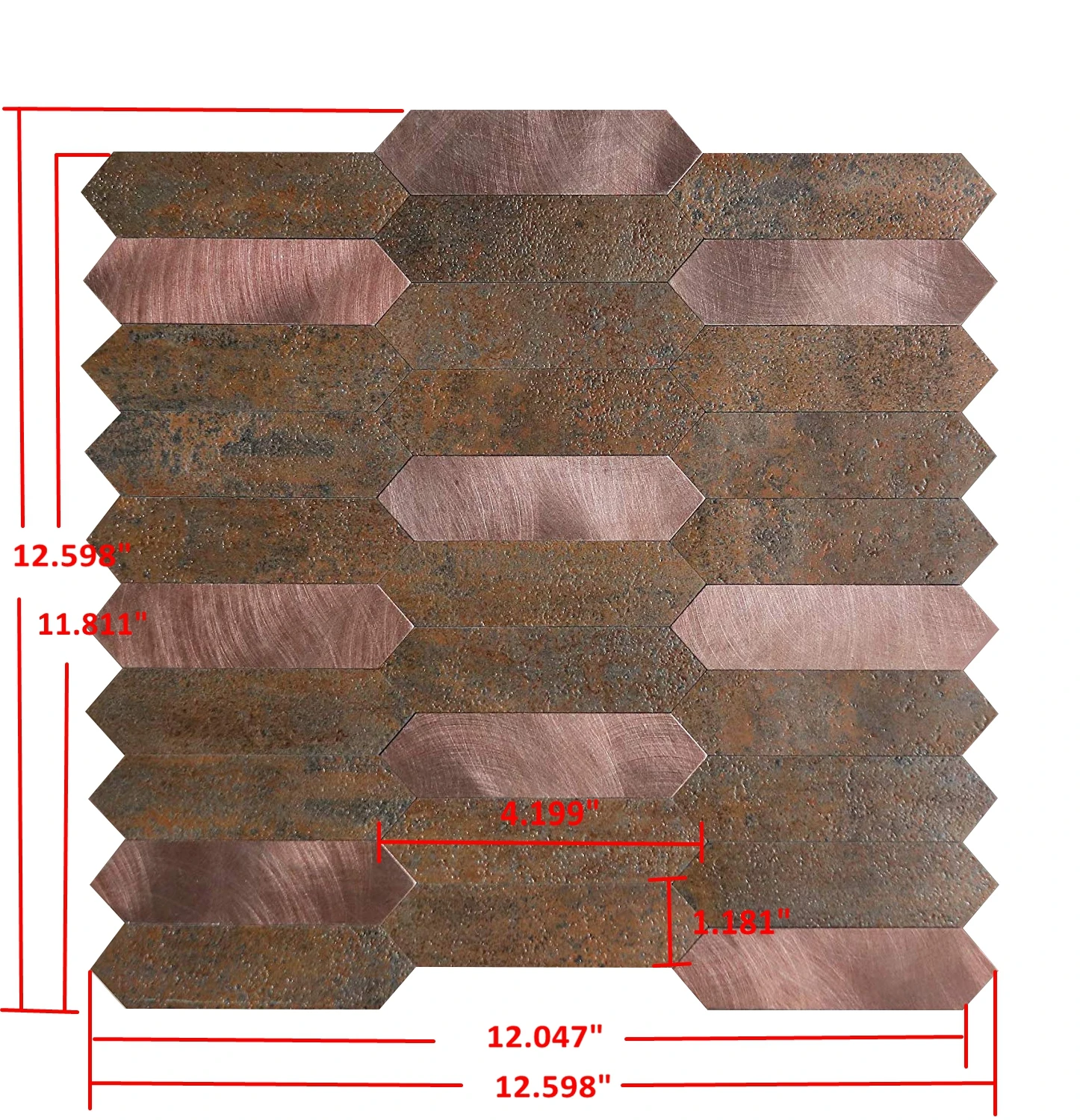 Brush Steel Effect Waterproof Peel and Stick Mosaic Wall Tile Sticker Backsplash Stick On Metal Tiles in Rose Gold