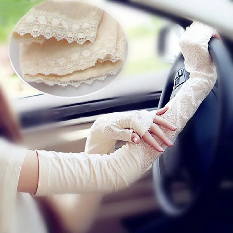 Оптовая продажа, женские белые длинные перчатки, двухслойные кружевные рукава, перчатки для вождения, Модальные теплые митенки с защитой от УФ-лучей, милый стиль