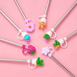 manufacturer custom cartoon cute reusable silicone straw dust tips covers caps silicone straw topper