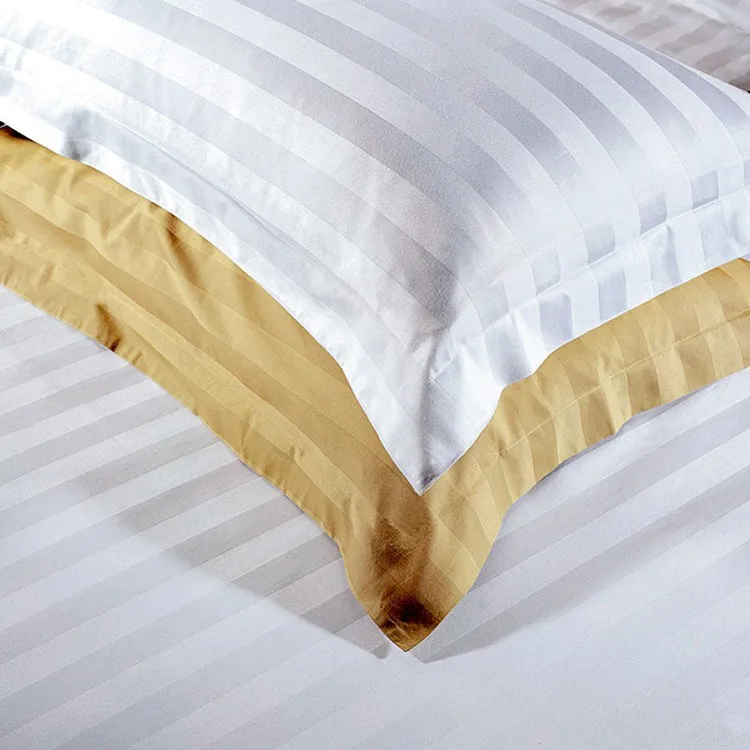 Customized Logo 100% Egyptian Cotton 3cm Striped White Bedding Duvet Cover Set Bed Linen Hotel Bedding Set