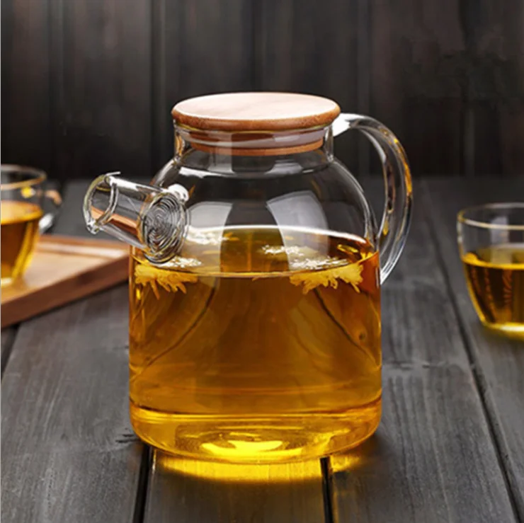 New patternFactory Heat Resistant Borosilicate Glass Tea Pot Glass Teapot With bamboo cover