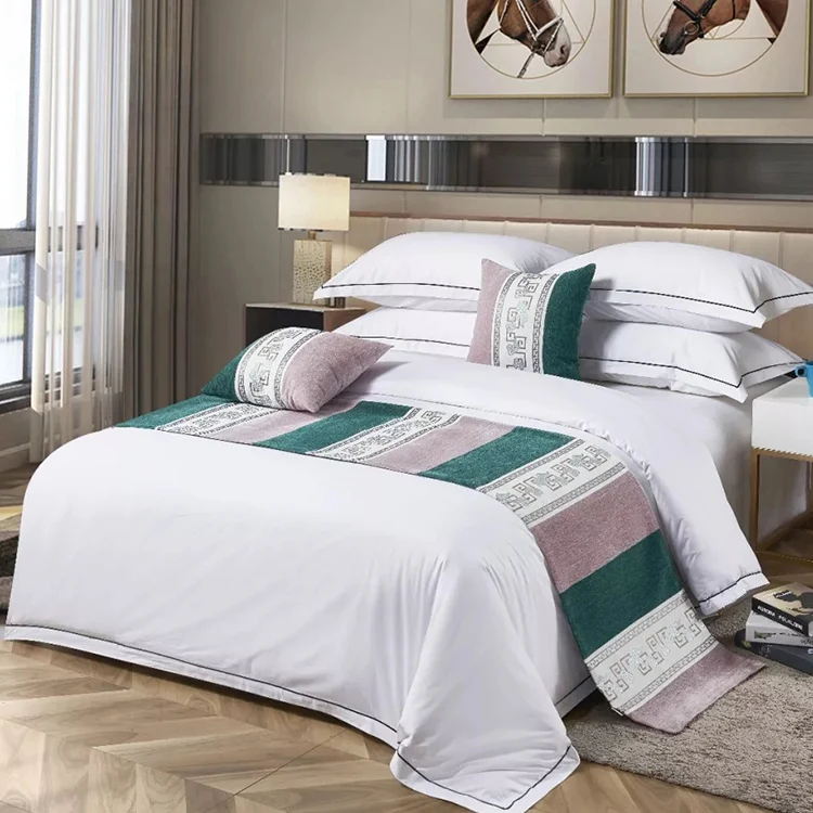 Factory  Hotel Bed Linen 100%  Cotton Bed Sheet Bedding Set with Duvet Cover bed runner