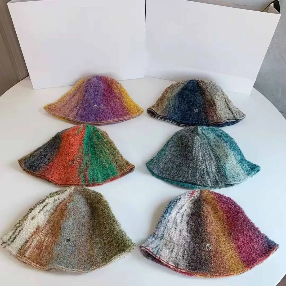 Fashion Mens Winter Wool Felt Knitted Stripe Bucket Hat Unisex Outdoor Windproof Fleece Hat