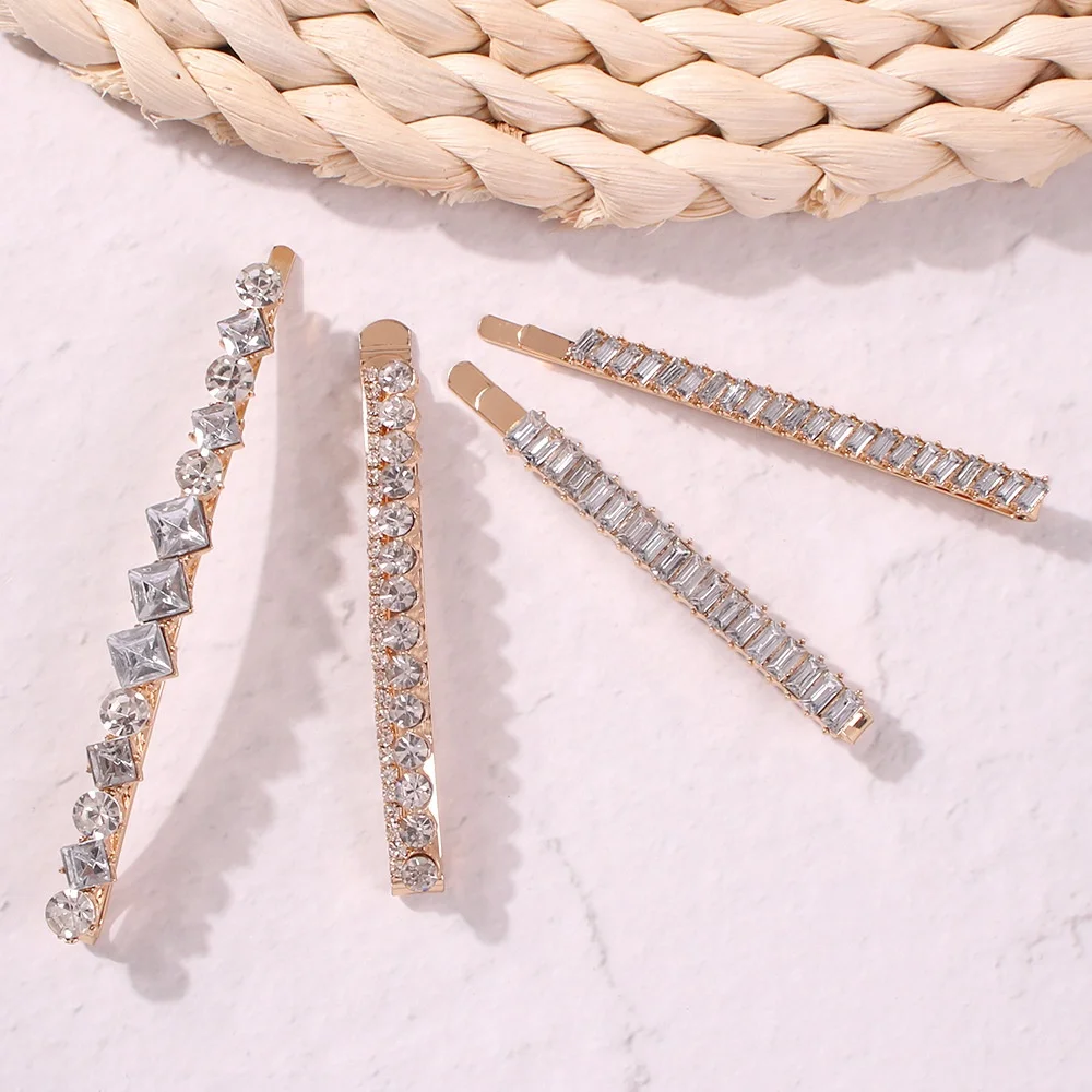 Low MOQ wholesale price hair accessories bling rhinestone hair pins for women