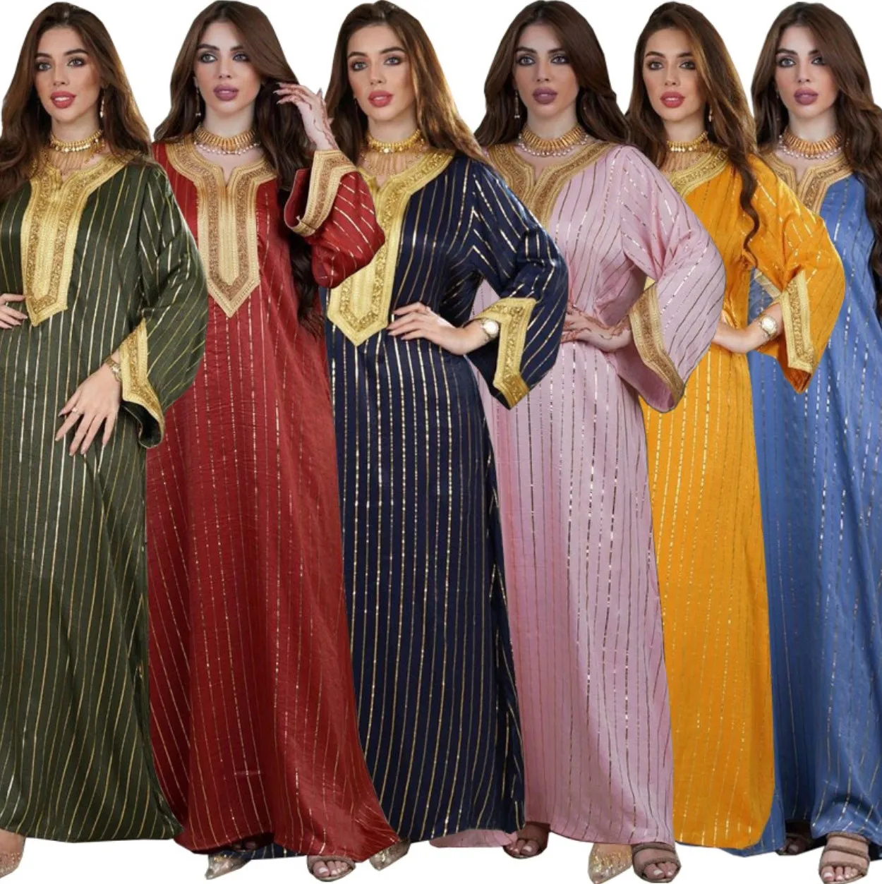 New arrival Islamic clothing Muslim Indonesia Southeast Asia Arabic lady gold blocking hot drilling women abaya dress