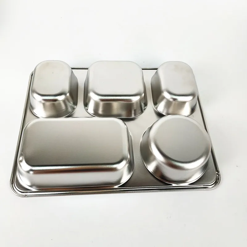 Adult & Kids 5 compartments dinner plate Stainless Steel Rectangular Thali Plate, Metal Thali, Mess Trays for hospital