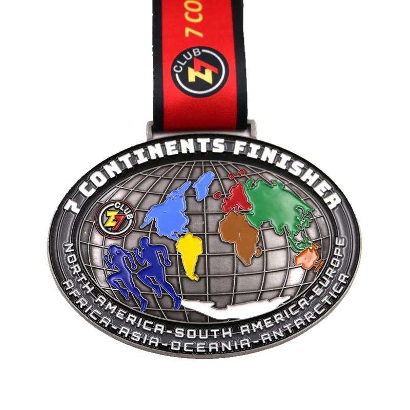 High Quality Custom logo colorful world map design metal Souvenir Medal Sport Marathon award medal