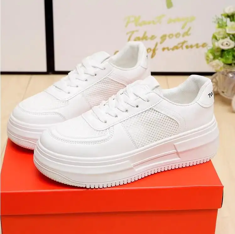 Thick sole heightening white shoes for women 2024 new summer versatile mesh sports shoes casual sneakers