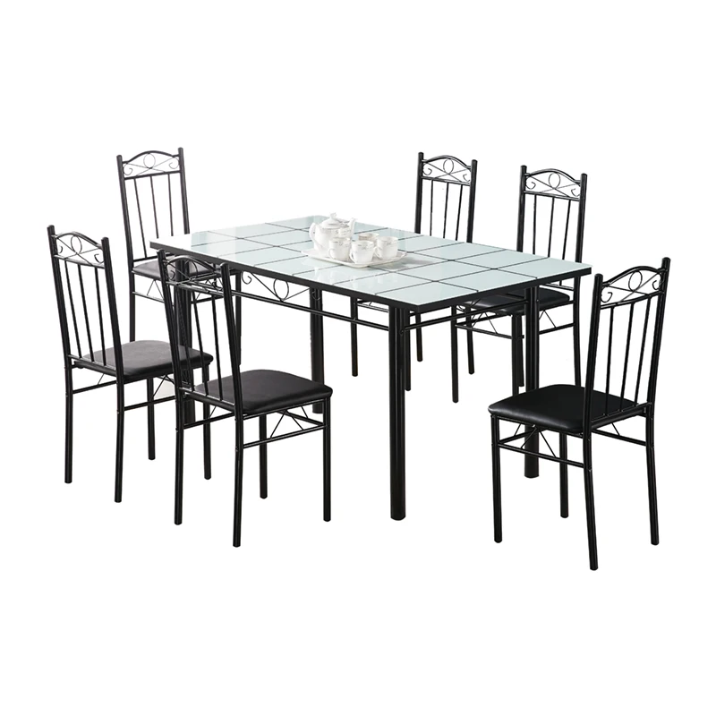 Smooth top easy installed dinning tables glass top dinning tables set dining family banquet table with 4 chairs