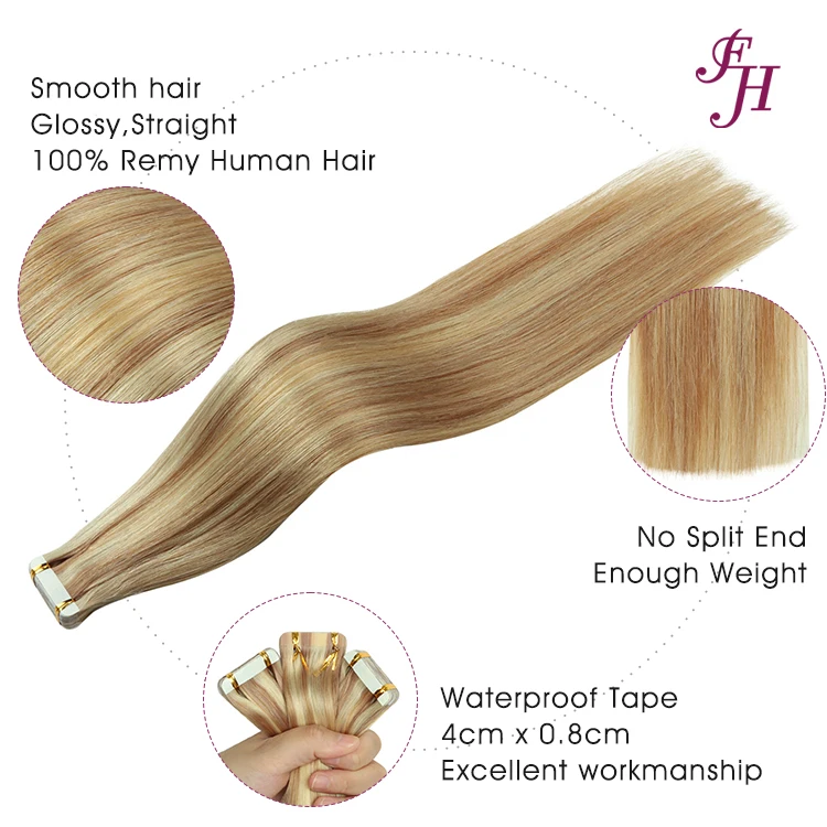 FH real russian hair tape in extensions  tape ins extension raw hair straight 24inch tape in hair extensions 100 gram