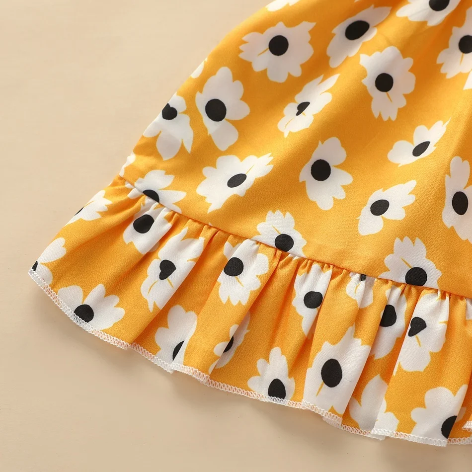 
Customized Baby Clothing Ruched Design Sleeveless Printed Summer Casual Dress Kids 