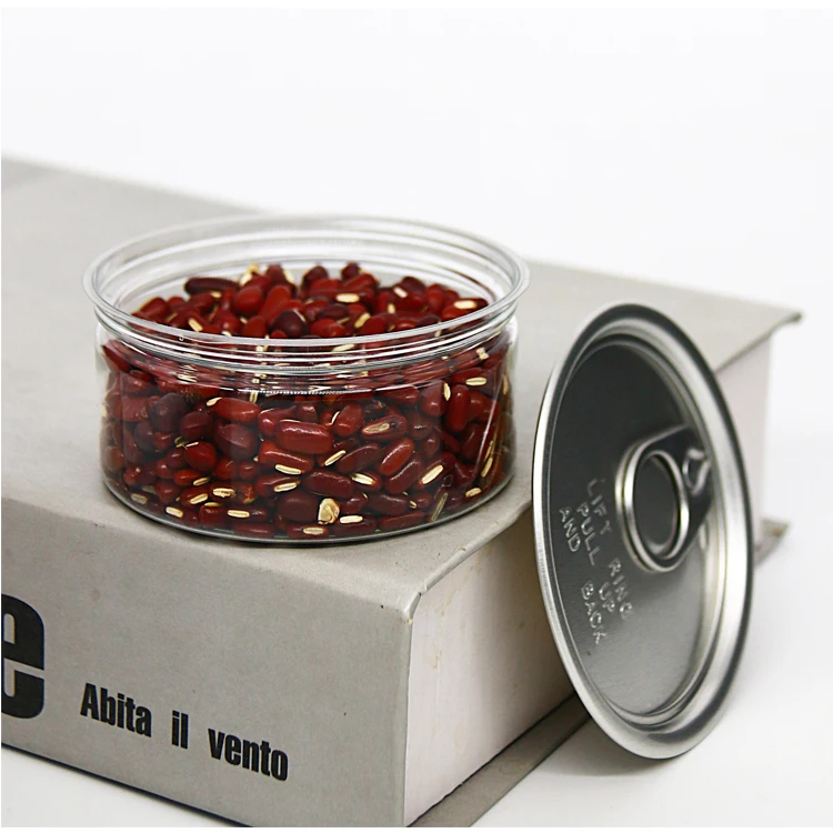 Sealed Clear Plastic PET Jar Food Storage Container With Aluminum Easy Open Lid