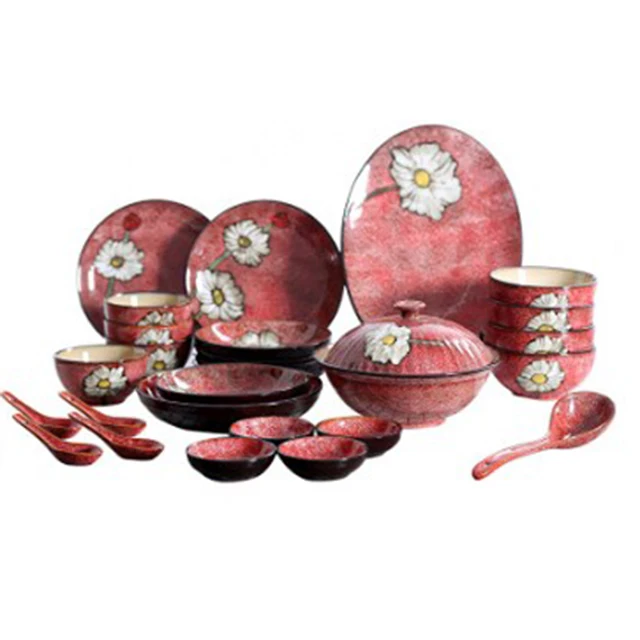 Red pattern ceramic plate Colorful Steak Plate Colorful Glazed Fruit Salad Plate Hotel ceramic tableware series