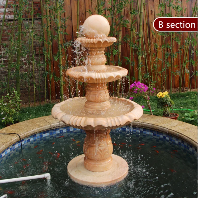 Outdoor Garden Decorative Carving Natural Stone Pool Fountain Marble Floating Ball Rotating Water Fountain