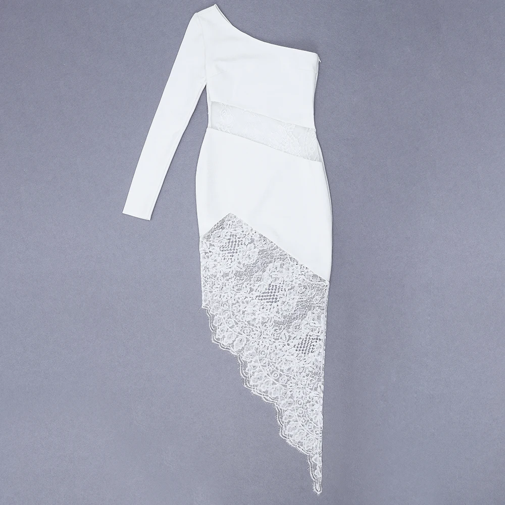 Custom make 2021 newest white one sleeve oblique hem short cocktail evening dress lady