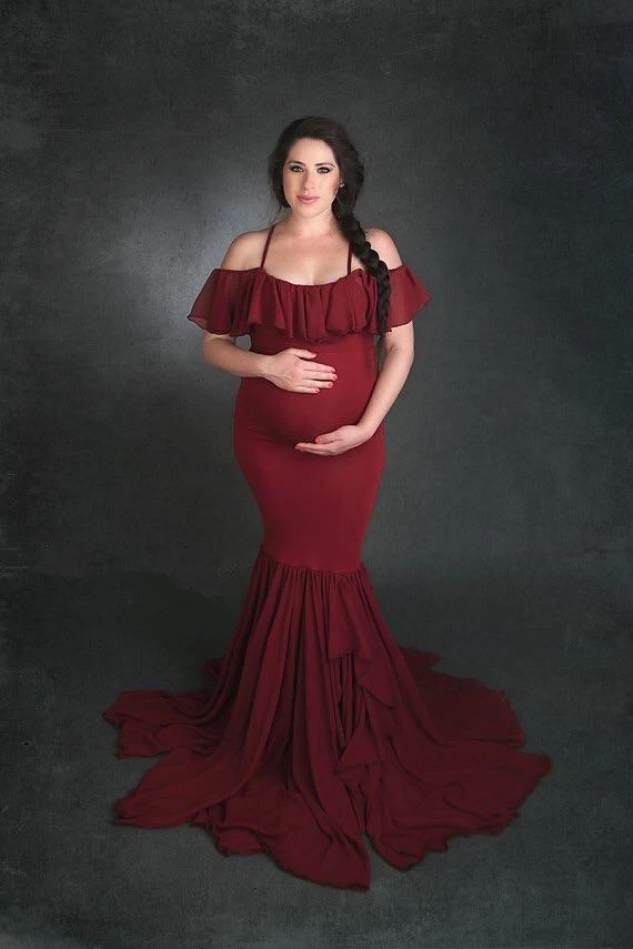 
Mermaid Maternity Dresses For Photo Shoot Pregnant Women Pregnancy Photography Props Sexy Off Shoulder Maxi Maternity Dresses 