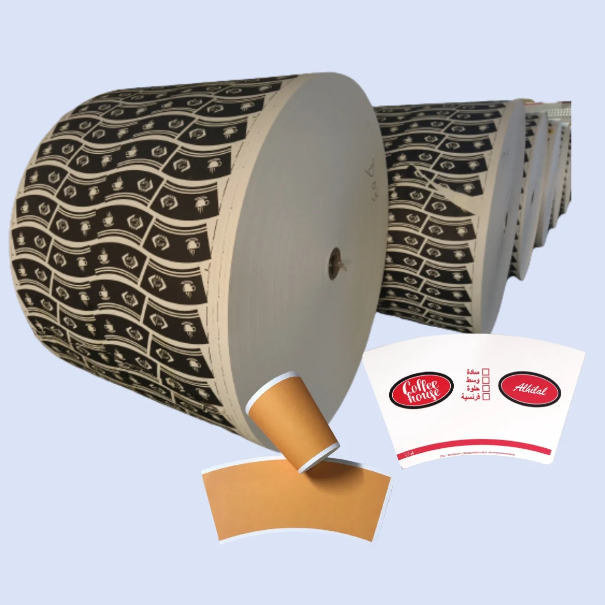 Factory wholesale disposable festive wood pulp hot drink fan-shaped paper cup coated cardboard paper cup  roll