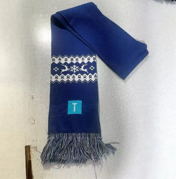 Низкий Минимальный бесплатный образец акриловый зимний спортивный командный клубный футбольный шарф трикотажный двусторонний жаккардовый